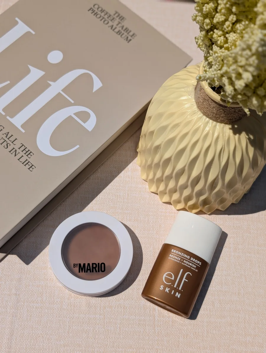 Neutral beauty product flat lay with editorial styling