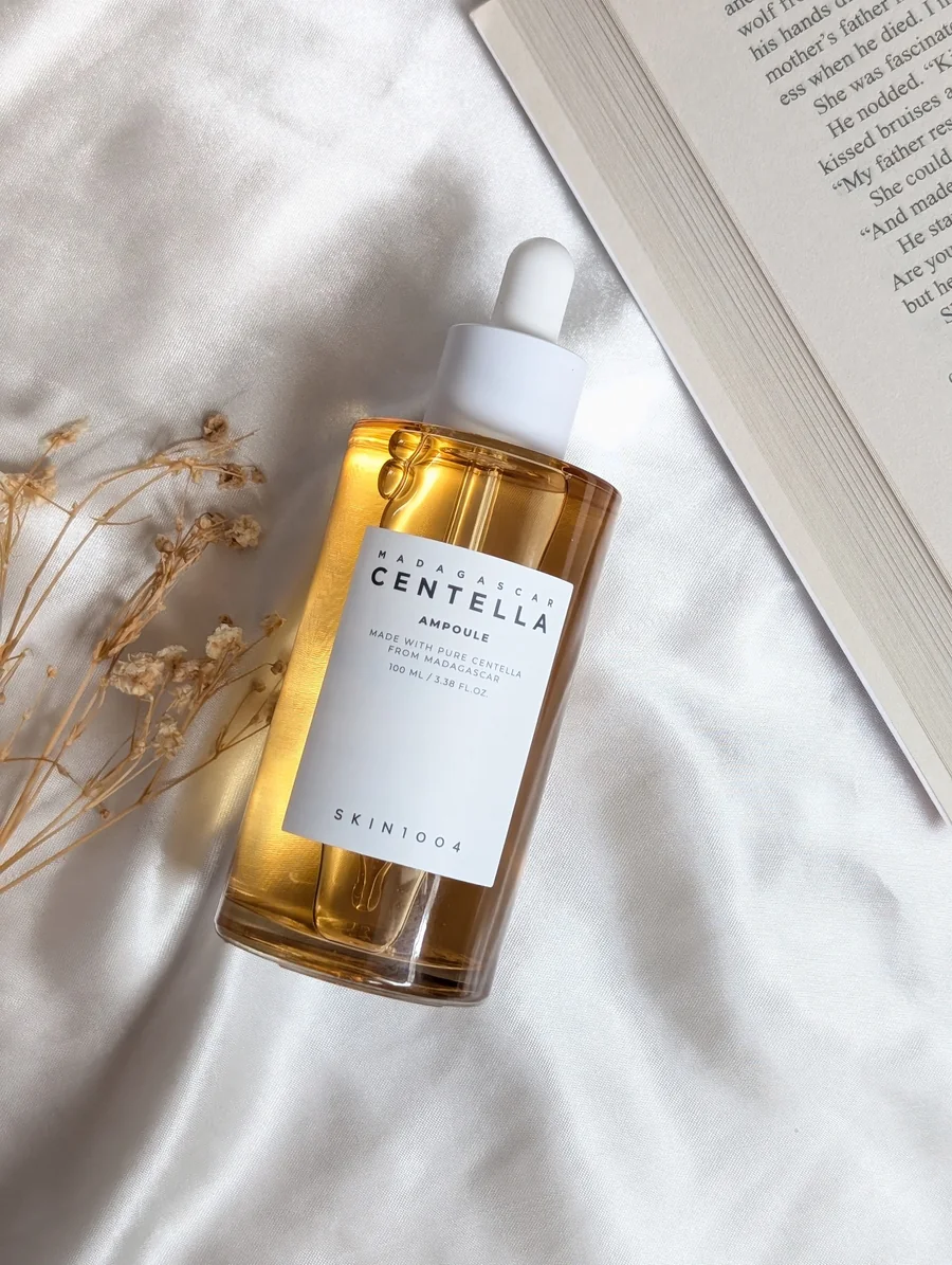 Centella skincare product flat lay